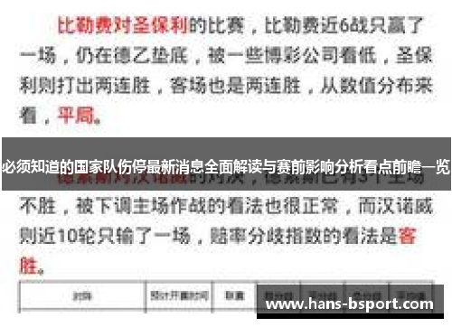 必须知道的国家队伤停最新消息全面解读与赛前影响分析看点前瞻一览